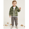 J15602: Boys Bench Sherpa Lined Check Shacket, Top & Cargo Pant Outfit (2-6 Years)